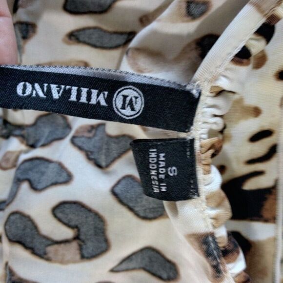 Milano Womens Small Top Leopard Print Pullover Sleeveless Stretchy Ruffle Animal - Picture 6 of 8